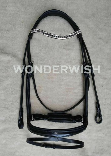 Leather Horse Bridle Noseband & Wave Browband Swedish Patent In 4 Sizes - Picture 1 of 4