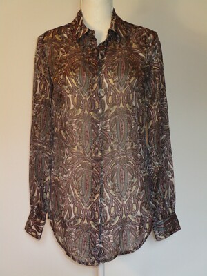 MNG Collection Women's Long Sleeve Sheer Silk Button Down Paisley Shirt Size 4