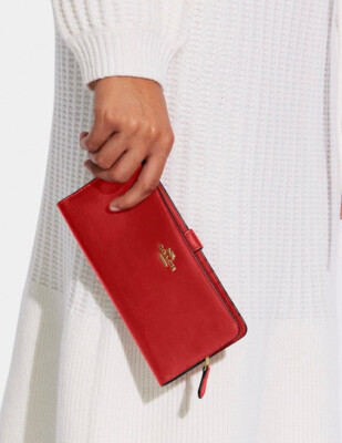 Coach Candy Apple Red Smooth Leather Slim Profile Holds Phone