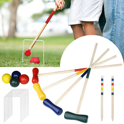 Krocket Croquet Gartenspiel Holz für 4 Spieler Spielzeug Spiel für Erwachsene DE