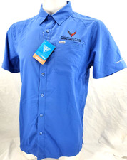 NEW Corvette National Museum Blue Columbia PFG Slack SS Button Up Shirt Men's L