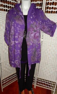 Sweatjacke **LILA**FLORAL LongJacke mit KAPUZE*LAGENLOOK* ITALY Moda*Gr.44-48