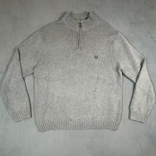 Chaps Sweater Mens XL Gray 1/4 Zip Long Sleeve Mock Neck 100 Cotton Sweater