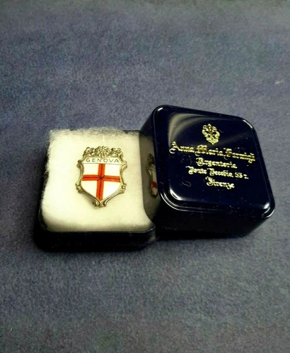 Spilla Vintage Souvenir - Genova - Metallo Placcato Argento - Smalto - Foto 6 di 6