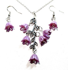 Silver Tone Purple Tulip Flower 18" Necklace  Pierced Earrings - NWOT  3264 