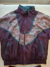 VTG 80s 90s Windbreaker Tracksuit SET Women Parachute Swishy Lined Purple LARGE
