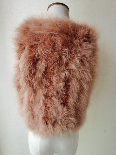 Girl's Real Ostrich Feather Fur Vest Coat Lady Winter Warm Waistcoat Brown - Picture 2 of 4
