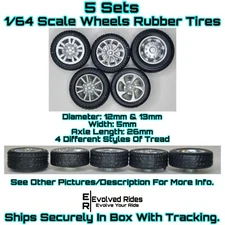 1/64 Scale Wheels Rubber Tires 5 Sets For 1/64 Scale Customs Restorations