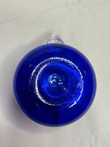 Cobalt Hand Blown Glass Vase Swirl Pitcher Clear Handle - Picture 5 of 7