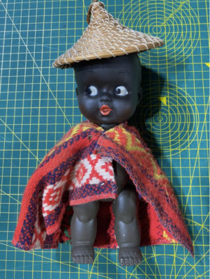 Vintage Basotho/Lesotho Kewpie Puppe + traditionelle Decke & Mokorotlo Hut selten!!