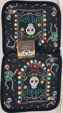 2 Same Potholders (7"x7") HALLOWEEN,TOMBSTONE FOR DAY OF THE DEAD & SKELETONS,GR