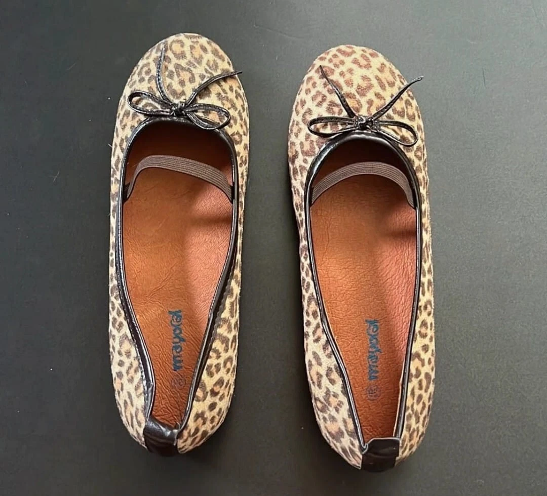 Designer MAYORAL animal leopard print ballet flats bow pumps slip
