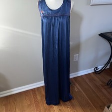 Vintage Shadowline silky nylon long nightgown gown dress lingerie Small Navy