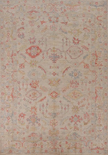 Traditional Ivory Wool Handmade Vegetable Dye Oushak Turkish Area Rug 6x9 Carpet