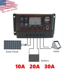10/20/30A PWM Solar Panel Battery Regulator Charge Controller Dual USB 12V 24V