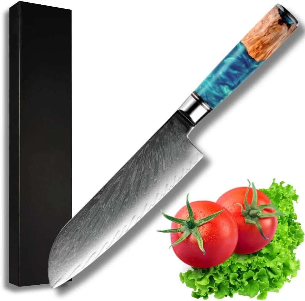 Chef Knife 7 in Stain & Corrosion Resistant Damascus Chef Santoku Kitchen Knife