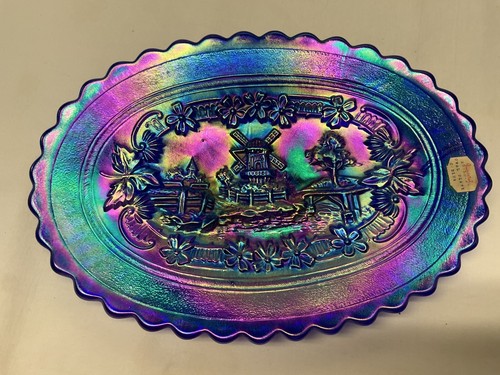 Vintage Imperial Carnival Glass Oval Windmill Plate Dresser Tray -Original Label - Picture 21 of 22