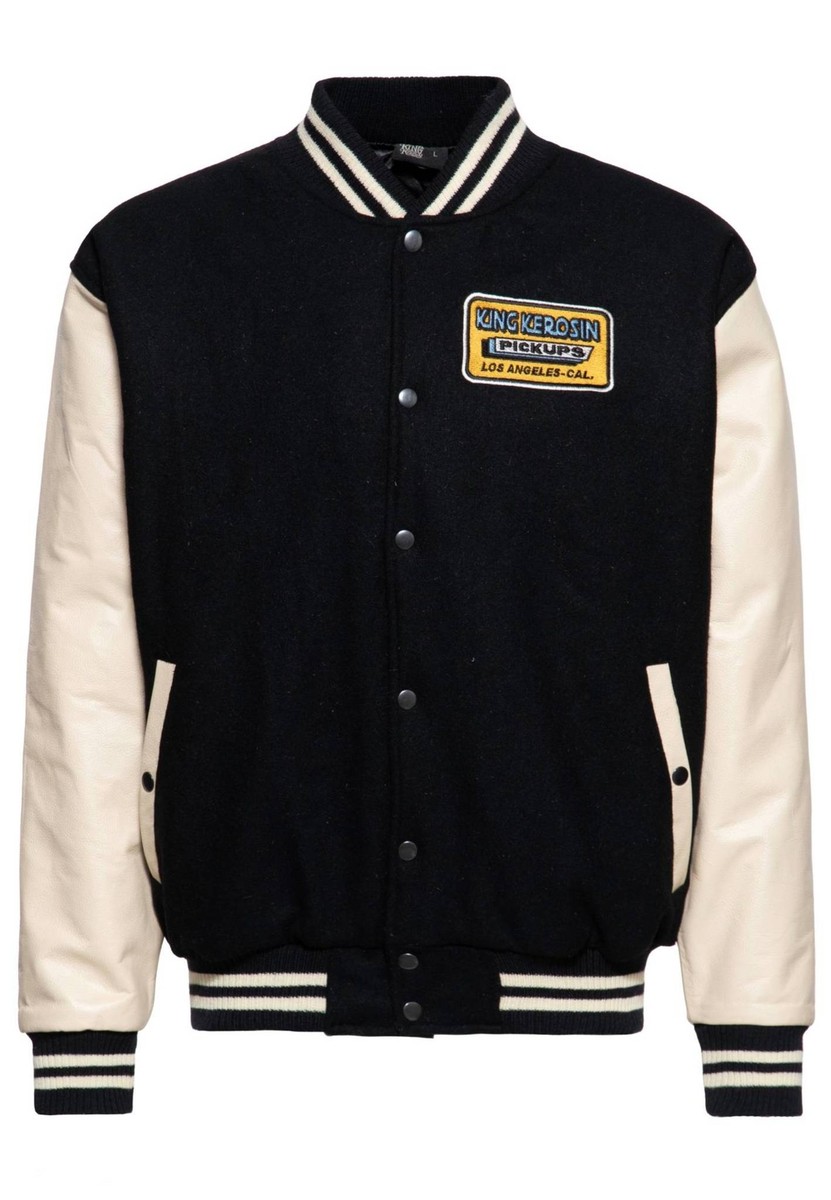 King Kerosin Men Jacket College Felt Pick Up in Black KKI49060-200