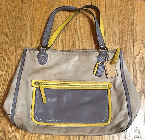 Coach 22430 Hallie Tote Poppy Color Block Leder Handtasche Schultertasche Reißverschluss lesen