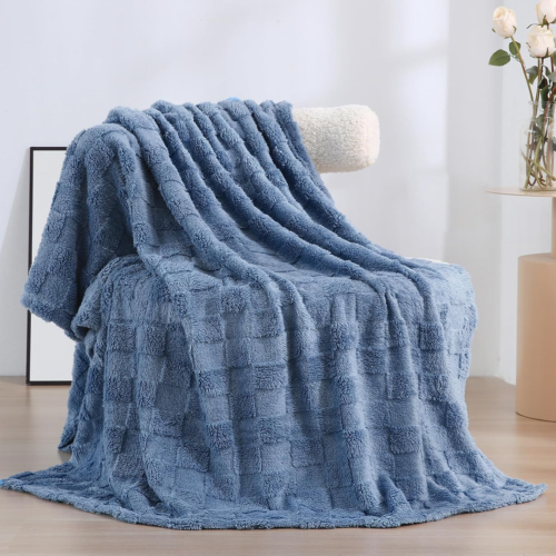 Dusty Blue Fleece Throw Blanket 50”×60” for Couch Sofa Bed,Super Soft Cozy Plush - Picture 12 of 12