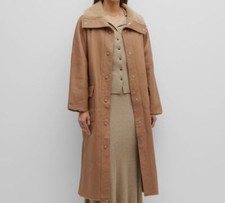 $3594 Anne Vest Women's Brown Shearling Trim Storm Leather Trench Coat Size 36/0