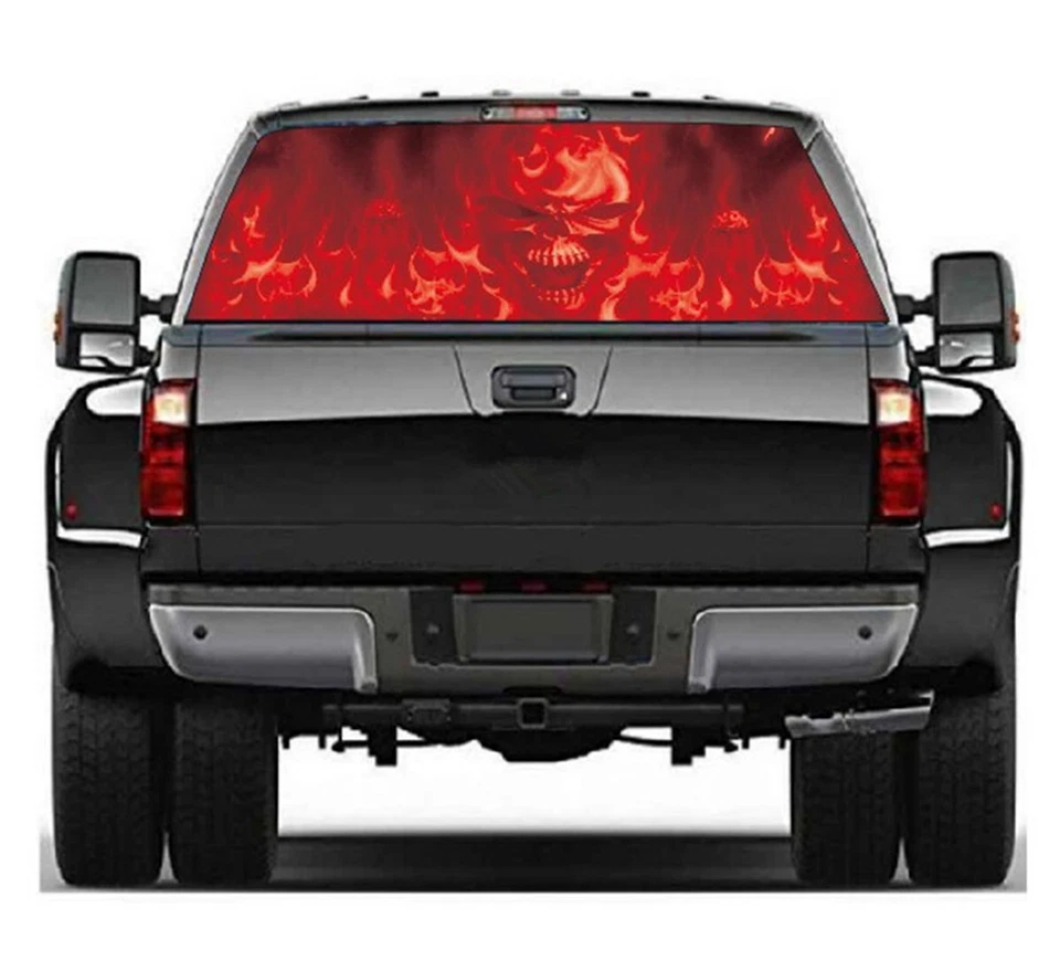Car Rear Window Sticker Decal Red Flood Flame Flaming Skull Cool Decoration Foto 3 de 4