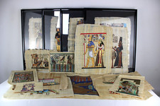 16x Grande Lotto Dipinti su Papiro Egizio Faraoni Divinità Antiche Vintage