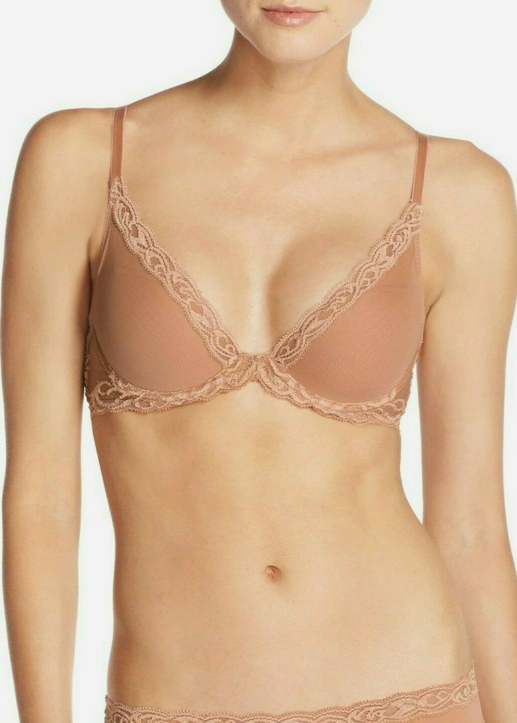 Natori Feathers Underwire Lace Plunge Contour Bra in Carmel Size 32DDD/F