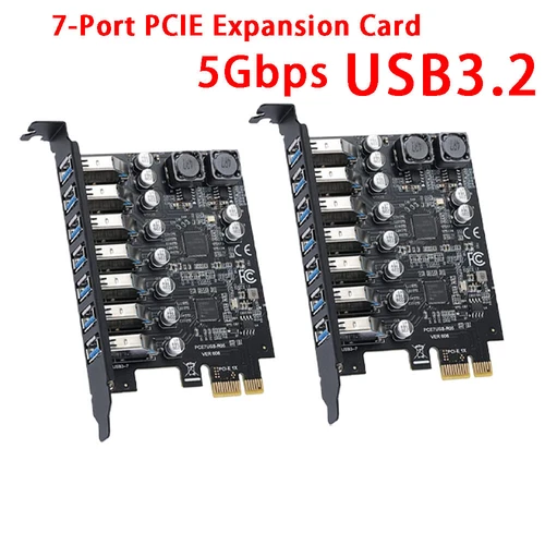 2X 7-Port PCIE Expansion Card PCIE To USB3.2 Expansion Card 5Gbps GEN1 for PC