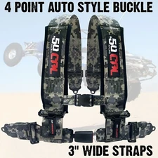 Off-Road Harness 3" 4-Point Seat Belt Push Button Sewn in Pads EZ Adjust Camo