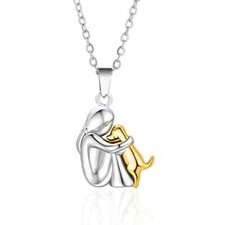 Cute Fashion Women and Dog Necklace Cute Little Girl Puppy Pendants Necklaces