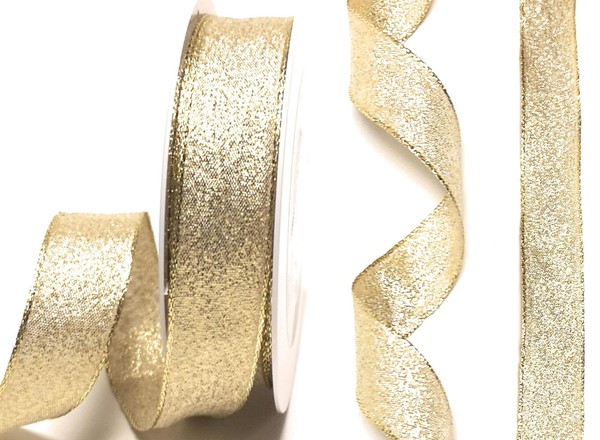0,32€/M) Brokatband 25M X 25Mm Gold Brokat Drahtkante Schleifenband Dekoband-image