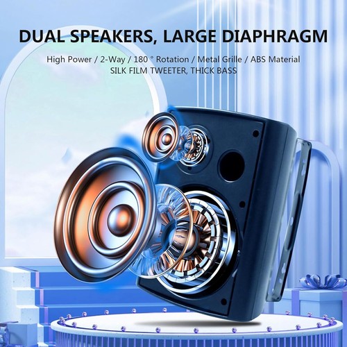 6.5" Herdio Outdoor Indoor Speakers Wall Bluetooth USB Amplifier Receiver Bass - Picture 8 of 31