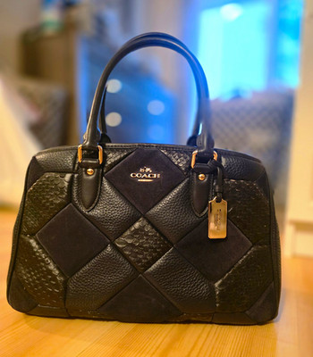 Coach Women s Black Quilted Satchel Top Handle Zip Bag Gold Hardware Charm