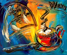 COFFEE TIME    IMPRESSIONIST  ORIGINAL OIL  PAINTING -ABSTRACT ART IVY87T8T