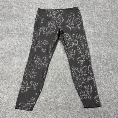 Athleta Leggings Womens Large Black Rainier Reflective Tight Floral Zip Pockets