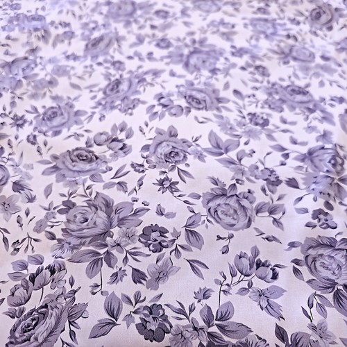 2 Yd Floral Cotton Fabric Rose Mook Blue Gray Flowers Shirting