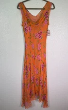 Mixit Y2K Dress Womens 14 Floral Beaded Slip Maxi Summer Garden Party Orange