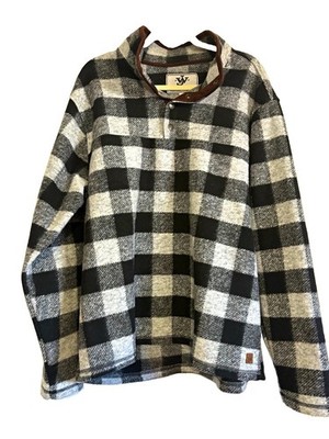 John Wayne Men's XL Black/Gray Plaid Pullover Jacket Button Neck Stand-Up