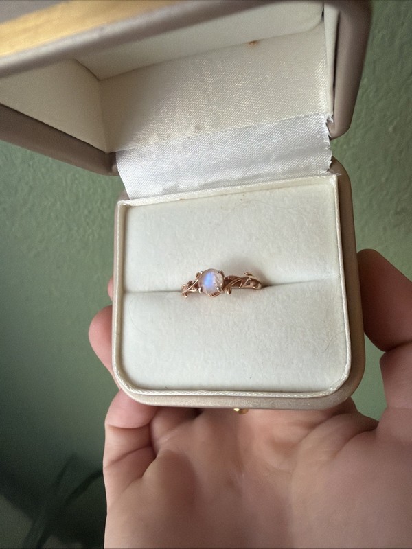 Moonstone Rose Plated Sterling silver engagement Ring Size 7.5