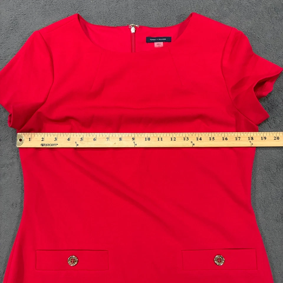 Vestido Tommy Hilfiger Rojo Línea A Cambio Mangas Cortas Cremallera Trasera Para Mujer Talla 10 Foto 3 de 4