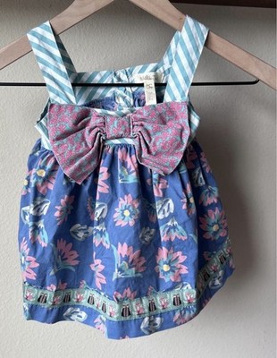 Matilda Jane Girls 2T Blue Floral A-Line Knee Dress Square Neck Bow Button