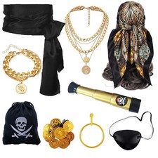 9PCS Pirate Costume Accessories for Men Women Bandana,Head Scarf,Sash,Belt, N...