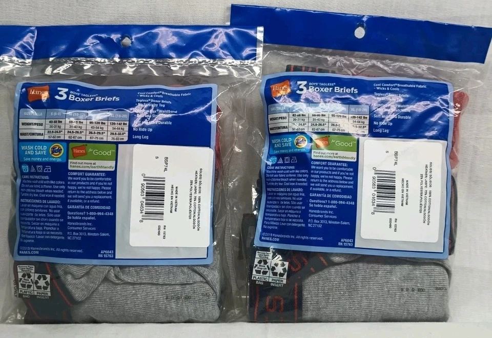 2 unidades de calzoncillos boxer Hanes pequeños 6-8 sin etiquetas pierna larga (6 pares) ropa interior para niños Foto 2 de 4