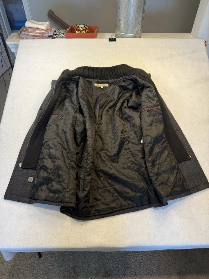 Abrigo Kenneth Cole para hombre mezcla de lana negro cremallera inserción botón chaqueta grande Y2K Foto 3 de 4