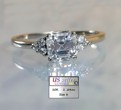 Estate ring ,10k gold ,1 carat certified Moissanite ring. Size 8 , Asher cut