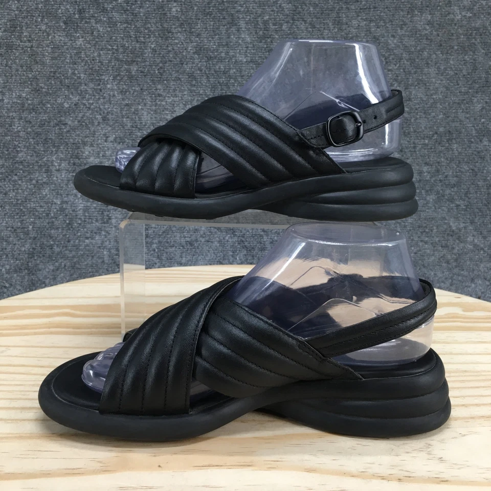 Sandalias Camper Mujer 37 Negro Spiro Cordones Cuña Baja Cuero Informal Cómodas Foto 2 de 4