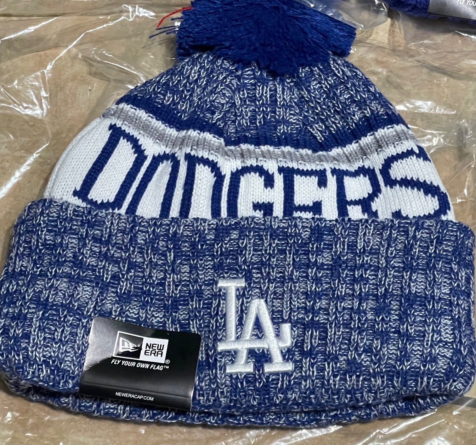 LA Dodgers Beanie - Blue & White with Pom-Pom, LA Logo