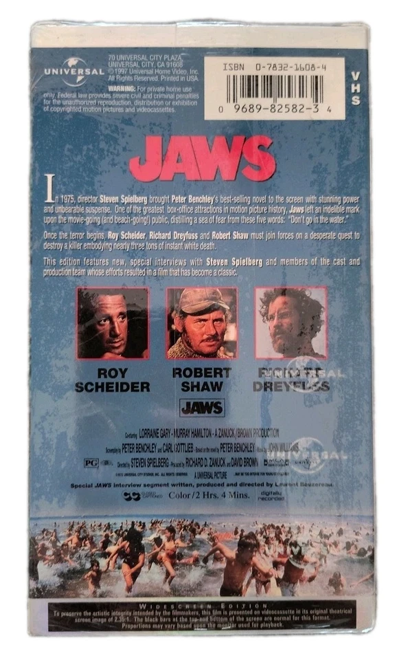 Jaws VHS Horror Shark Widescreen Universal Brand New Factory SEALED - Image 2 of 2