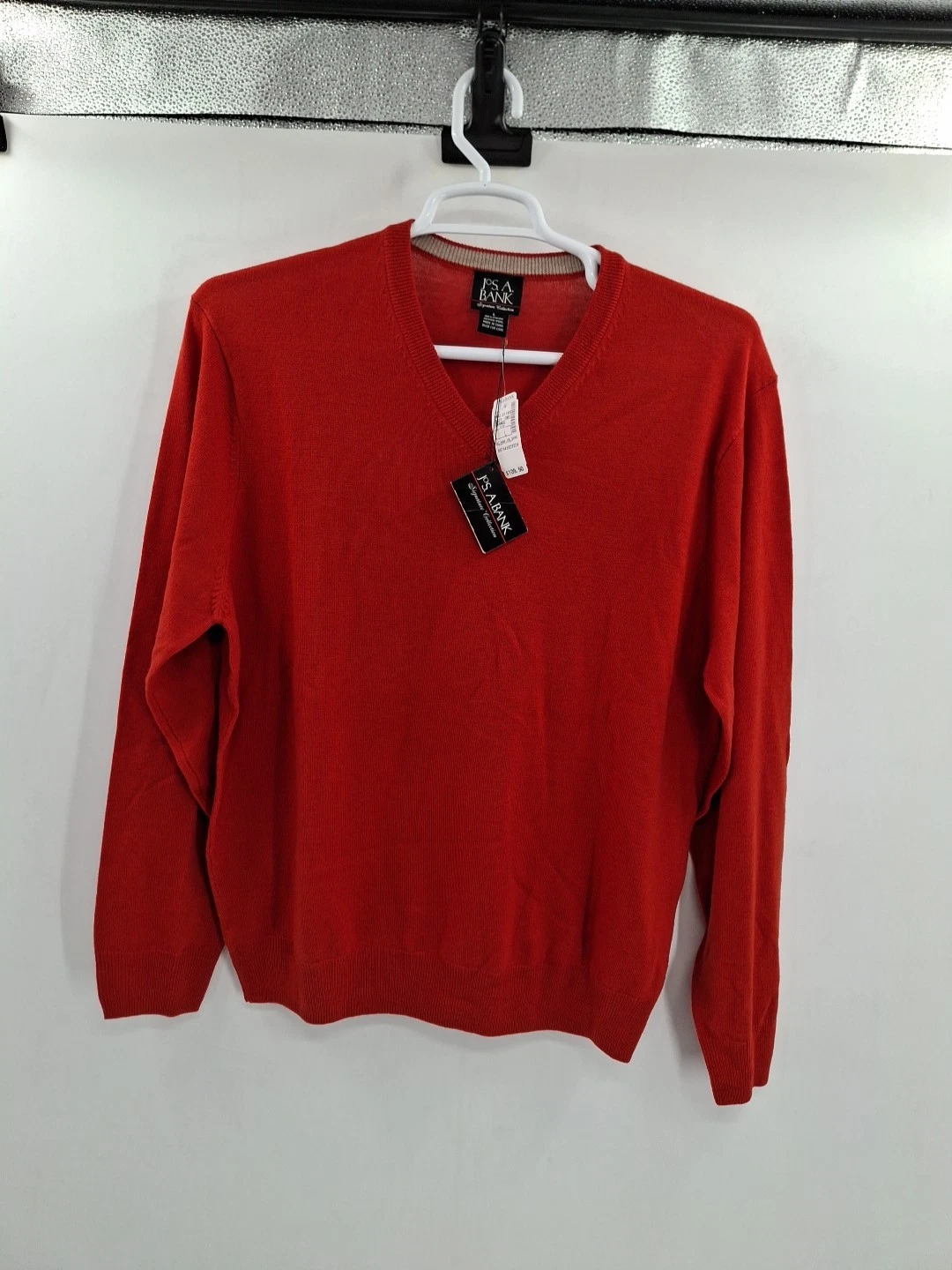 Jos A Bank Signature Collection 100% Wool Mens Large Orange V Neck